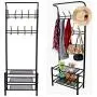 Peatao Heavy Duty Garment Rack Multi-Purpose Coat Clothes Stand with 3-Tier Shoes Rack and Hanger Bar