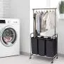 SHAREWIN Rolling Laundry Sorter Cart, Hanging Bar Laundry Hamper 3 Section Heavy-Duty with Wheels SHAREWIN Rolling Laundry Sorter Cart, Hanging Bar Laundry Hamper 3 Section Heavy-Duty with Wheels