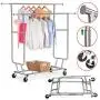 GJH One Garment Rack Commercial Grade Clothes Hanger Rack Collapsible Rolling Double Rail