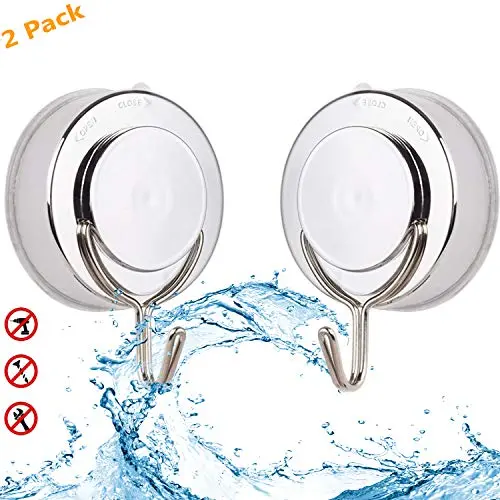 X-Cool Vacuum Suction Cup Hooks Heavy Duty 2 Pack Towel Hook Bath Towel Hanger Removable Lock Suction Hooks for Bathroom Kitchen Restroom Organization,NO Drill Tool Free Chrome (2Pack)