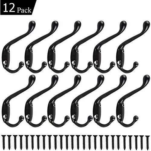 12 Pack Heavy Duty Coat Hooks Wall Mounted Hardware Dual Prong Retro Rustic Dual Hooks for Hats, Coats, Clothes, Towels, Bag, Key Hanger (Black 12 Pack) 12 Pack Heavy Duty Coat Hooks Wall Mounted Hardware Dual Prong Retro Rustic Dual Hooks for Hats, Coats, Clothes, Towels, Bag, Key Hanger (Black 12 Pack)