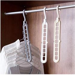 10pcs Random Color 9 Holes Space Saver Plastic Magic Hanger Clothes Rack Clothing Hook Closet Organizer Creative Folding Wardrobe Storage Hangers