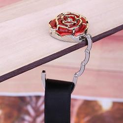 Childplaymate Portable Folding Table Bag Hook Hanger Holder Rose Rhinestone Decor(Red)