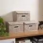 Prandom Collapsible Storage Boxes with Lids Fabric Decorative Storage Bins Cubes Organizer Containers Baskets with Cover Handles Divider for Bedroom Closet Living Room 9.8x7.9x6.7 Inch 3 Pack