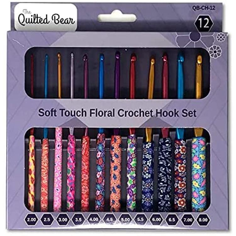 The Quilted Bear Crochet Hook Set - Premium Soft Grip Floral Crochet Hooks  with Ergonomic Polymer Clay