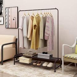 Clothes Rack Metal Garment Racks Heavy Duty Indoor Bedroom Cool Clothing Hanger with Top Rod and Lower Storage Shelf with 2-Tier Shelves 47 x 60 (Length x Height) Brown