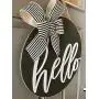 18 inch Dark Gray and White Round Hello Front Door Decor Wreath