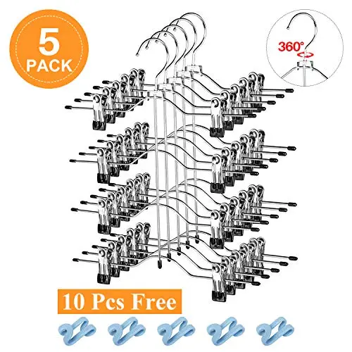 Frezon Pants Hangers, Pant Hangers with Clips Space Saving Skirt Hangers Metal Trouser Clip Hangers Four Tier Heavy Duty Ultra Thin with 360 Degree Chrome Swivel Hook 5 Pack Frezon Pants Hangers, Pant Hangers with Clips Space Saving Skirt Hangers Metal Trouser Clip Hangers Four Tier Heavy Duty Ultra Thin with 360 Degree Chrome Swivel Hook 5 Pack