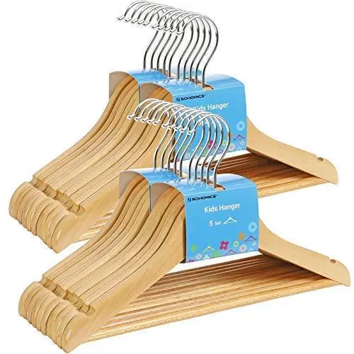 SONGMICS 20-Pack Solid Wood Children’s Hangers, Robust Kid’s Clothes Hangers, with Trousers Bar, Shoulder Notches, 360 Degree Swivel Hooks, 12.6 x 0.5 x 7.5 Inches, Natural UCRW06NL SONGMICS 20-Pack Solid Wood Children’s Hangers, Robust Kid’s Clothes Hangers, with Trousers Bar, Shoulder Notches, 360 Degree Swivel Hooks, 12.6 x 0.5 x 7.5 Inches, Natural UCRW06NL