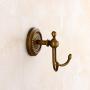 Kelelife Robe Hook Antique Brass Double Towel Hook, Wall Mounted Coat Clothes Hanger with Braiding Carvings for Wardrobe Bathroom Bedroom, Vintage Style