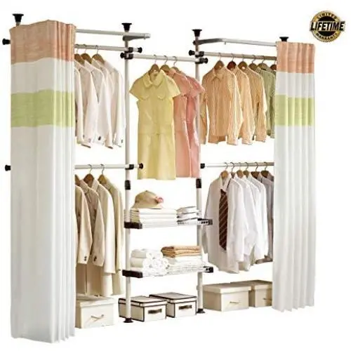 PRINCE HANGER | Deluxe 4 Tier & Shelf Hanger with Curtain | Clothing Rack | Closet Organizer | PHUS-0061, Made in Korea