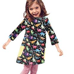 Jshuang ?（12M-5T）Toddler Baby Girls Long Sleeve Cartoon Dinosaur Print Dress Outfits Clothes