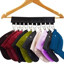 ALLOMN Hat Organizer, Cap Organizer Hanger Hat Racks with 10 Stainless Steel Clips Portable Clothes Hanger, Folding Clothes Hangers for Home or Travel (Black)