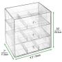 mDesign Plastic Kitchen Pantry, Cabinet, Countertop Organizer Storage Station with 3 Drawers for Coffee, Tea, Sugar Packets, Sweeteners, Creamers, Drink Pods, Packets - 27 Sections - Clear