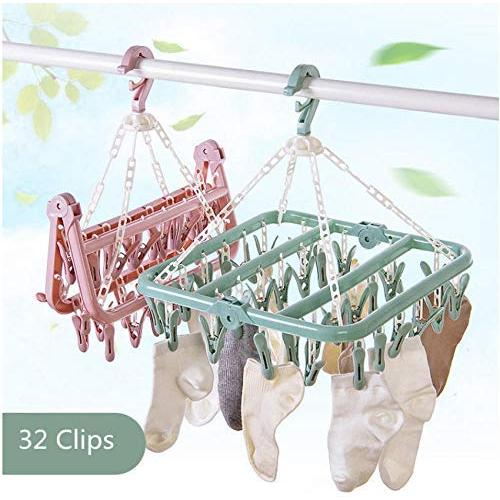 5pcs Random Color 32 Clips Drying Rack Sock Holder Portable Windproof Towel Folding Cloth Hanger Rack Clothespin Wardrobe Storage Cloth Hangers
