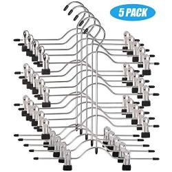 DANALLAN 5 Pack of 4-Tier Skirt/Pants Hangers - Space Saving Adjustable Non-Slip Clips Clothes, Trousers, Slacks, Jeans