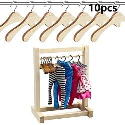 KIPB 10pcs 12CM Wooden Mini Space Saving Non-Slip Clothes Hangers Laundry Hook Drying Rack for Dolls Sweaters Shirts Dresses