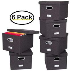 Internets Best Collapsible File Storage Organizer - Decorative Linen Filing & Storage Office Boxes - Letter/Legal - Charcoal - 6 Pack