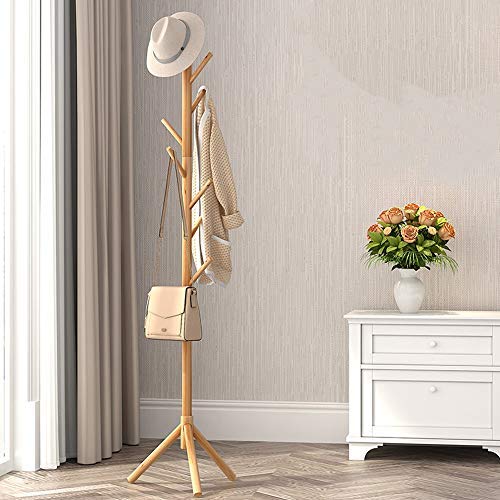 TAESOUW-Home Coat Rack Hanger Floor Bedroom Hanger Simple Clothes Rack Solid Wood Bag Rack Simple Modern Single Pole Coat Racks (Color : Wood)