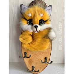 Fox on wooden Key Holder, wooden Key Rack, wooden Key Cabinet, Fox Key hanger, wooden Hanger, Leash Hanger