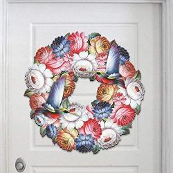 Spring Wreath - Hummingbird Zhostovo Floral Wreath - Wooden Decorative Door Hanger/Wall Decoration #8185312H