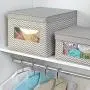 mDesign Soft Fabric Stackable Closet Storage Organizer Holder Boxes with Clear Window, Attached Hinged Lid - Bedroom, Hallway, Entryway, Closet, Bathroom - Chevron Zig-Zag Print, Large - Taupe/Natural