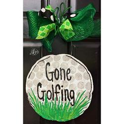 Polka Dot Golf Ball Burlap Door Hanger-Golf Ball Burlap Door Hanger-Golf Door Hanger- Golf Ball Wreath-Golf Wreath-Door Decor