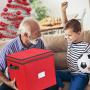 Primode Holiday Ornament Storage Chest, with 4 Trays Holds Up to 64 Ornaments Balls, with Dividers (Red)