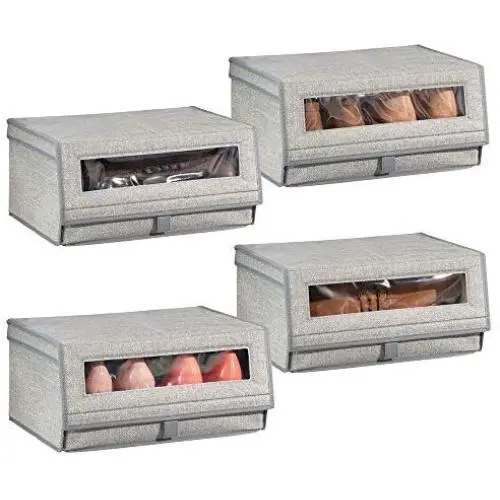 mDesign Fabric Large Storage Boxes Bin with Clear Window and Hinged Lid - Holder for Mens and Womens Dress Shoes, Boots, Pumps, Sandals, Flats - Modern Closet Organizer Solution, 4 Pack - Gray mDesign Fabric Large Storage Boxes Bin with Clear Window and Hinged Lid - Holder for Mens and Womens Dress Shoes, Boots, Pumps, Sandals, Flats - Modern Closet Organizer Solution, 4 Pack - Gray