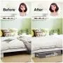 Qozary Zippered Large Underbed Storage Bags with Clear Window for Comforters, Blankets, Bedding, Clothes, Quilts, Sweaters with Clear Window, Thicker Fabric, Durable Handles, 2 Pack, Grey