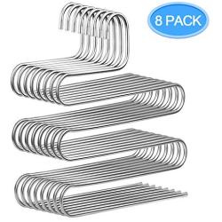 MENOLY 8 Pack Pants Hangers S-Shape Trousers Hangers Stainless Steel Clothes Hangers Space Saving Closet Organizer for Pants Jeans Tie Scarf Silver