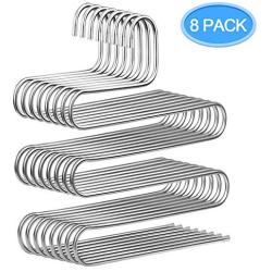 MENOLY 8 Pack Pants Hangers S-Shape Trousers Hangers Stainless Steel Clothes Hangers Space Saving Closet Organizer for Pants Jeans Tie Scarf Silver