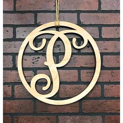 Monogram Door Hanger | Vine Letter P | Unpainted Natural Wood Finish | Great for Year Round Door Decor