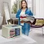 Sorbus Storage Bins with Divided Interior, Foldable Stackable Container Organizer Set with Large Window & Carry Handles, Bedroom Closet Organization for Bedding, Linen, Clothes (Two Section - Beige)