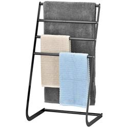 MyGift 32 Inch Freestanding Metal Towel Rack, 4 Tier Laundry Drying Stand, Black