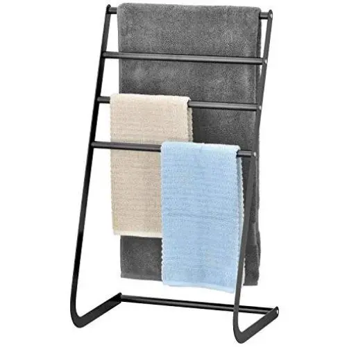 MyGift 32 Inch Freestanding Metal Towel Rack, 4 Tier Laundry Drying Stand, Black