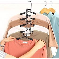 SUPOW Clothes Hangers, 5 in 1 Multi-layer Nop-Slip Wardrobe Clothes Rack Metal Space Saver Clothes Storage Clothes Rack for jacket, Coat, Sweater,Trousers, Shirt, T-Shirt, Ect. (Kids size)(Black.)