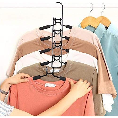 SUPOW Clothes Hangers, 5 in 1 Multi-layer Nop-Slip Wardrobe Clothes Rack Metal Space Saver Clothes Storage Clothes Rack for jacket, Coat, Sweater,Trousers, Shirt, T-Shirt, Ect. (Kids size)(Black.)