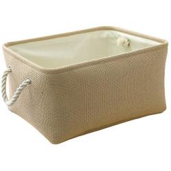 TheWarmHome Decorative Basket Rectangular Fabric Storage Bin Organizer Basket with Handles for Clothes Storage (Beige, 13.8L9.8W6.7H)