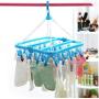 32 Clips Folding Clothes Hanger Dryer Plastic Clothespin Windproof Socks Underwear Drying Rack Closet Wardrobe Organizer 4pcs Random Color