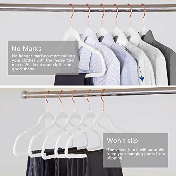 SUPJOO Premium Velvet Hangers-Swivel Rose Gold Hooks - Felt