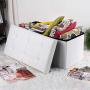 SONGMICS 30 Inches Faux Leather Folding Storage Ottoman Bench, Storage Chest Footrest Coffee Table Padded Seat, White ULSF106