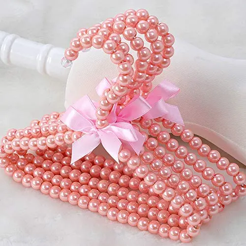 MepLife 5 pcs Luxury Anti Slip Pearl Clothes Scarf Hangers Hook for Children Kids with Bowknot Decoration Princess Style Purse Bag Hanger Holder Storage Hanger (Pink)