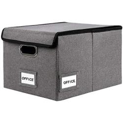 InStorages Collapsible File Boxes Storage Organizer with Lid，Decorative Linen Filing and Letter/Legal Storage Bins Grey(1 Pack)