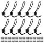 Rustic Entryway Hooks | 10 Pack of Black Wall Mounted Vintage Double Coat Hangers with Large Metal Screws Included