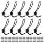 Rustic Entryway Hooks | 10 Pack of Black Wall Mounted Vintage Double Coat Hangers with Large Metal Screws Included