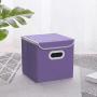 uxcell Collapsible Fabric Storage Bins Cubes Baskets Containers with Dual Plastic Handles, Foldable Fabric Drawer Organizer Storage Boxes with Lid for Home Closet Bedroom Purple