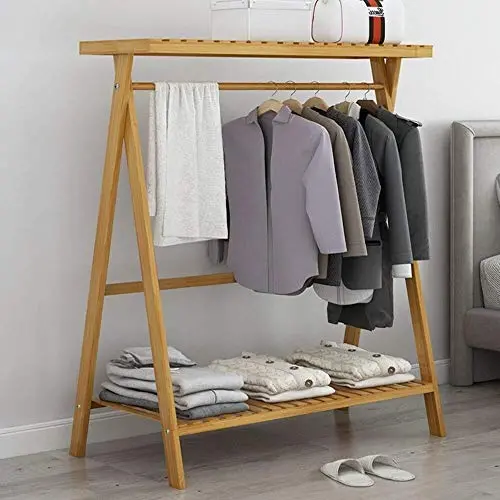ZHHL Coat Racks, 3 in 1 Fashion Floor-Standing Clothes Stand Multifunction Storage Racks Hangers Bedroom Clothes Rack Bamboo Arts Wardrobe Shoe Rack (Size : 110x45x145CM)