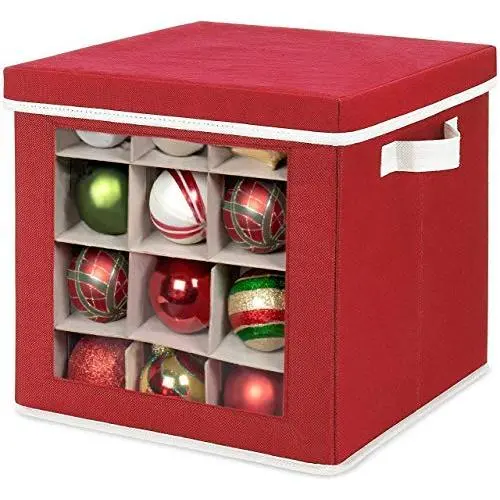 Whitmor Holiday Ornaments Storage Cube with 64 Individual Compartments - Made with Non-Woven Polypropylene Fabric - Transparent Cover for Easy Viewing - Removable Top and Convenient Handle Whitmor Holiday Ornaments Storage Cube with 64 Individual Compartments - Made with Non-Woven Polypropylene Fabric - Transparent Cover for Easy Viewing - Removable Top and Convenient Handle
