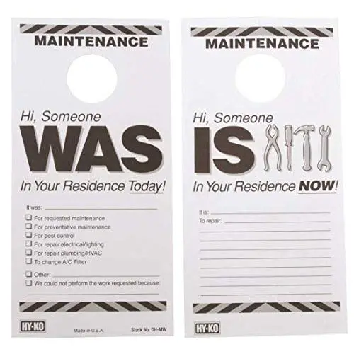 HY-KO PRODUCTS DH-MW 7 in. x 3-1/2 in. Plastic Reversible Maintenance Door Hang Tag Black Pack of 50
